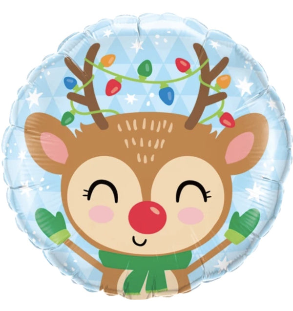 18" ROUND FOIL REINDEER & COLOURED LIGHT